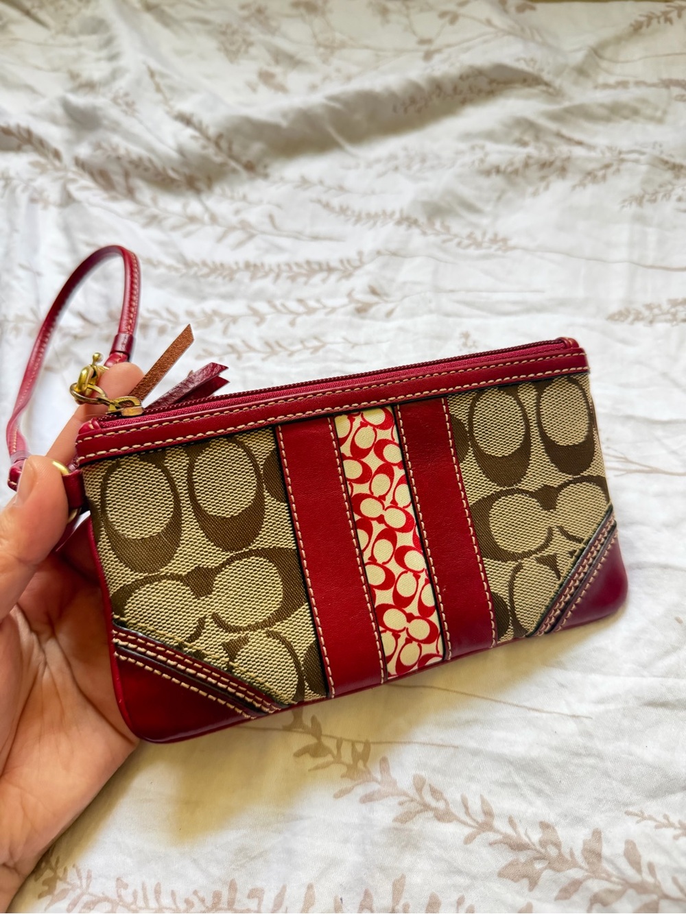 Rare Vintage Coach Signature Red and Tan Wristlet